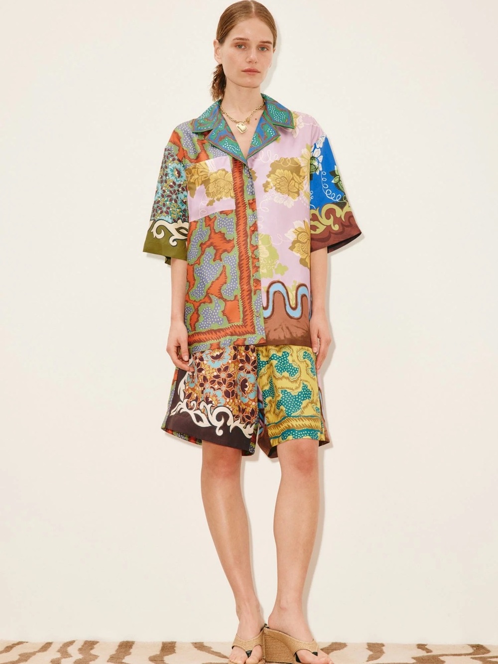 ALEMAIS Arnie Silk Shirt & Shorts Set Purple Floral Patchwork Size US 2 NWT